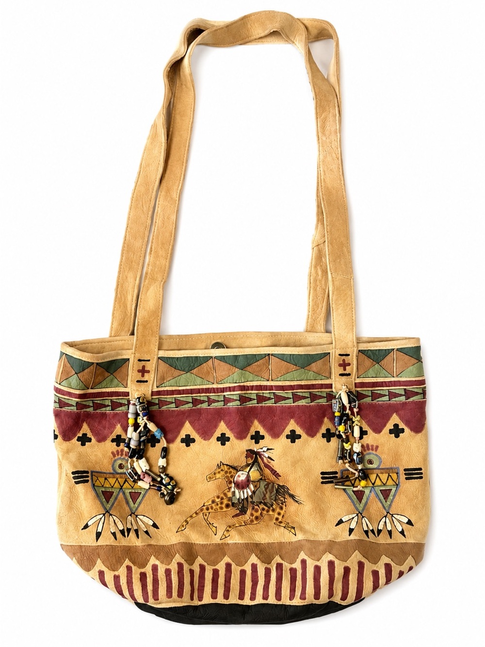 Vintage ZONA 1996 Hand Painted Suede Leather Southwestern Horse Art Tote Bag
